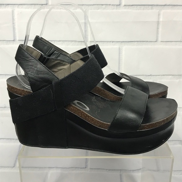 OTBT Shoes - OTBT Platform Bushnell Wedge Leather Black Sandals